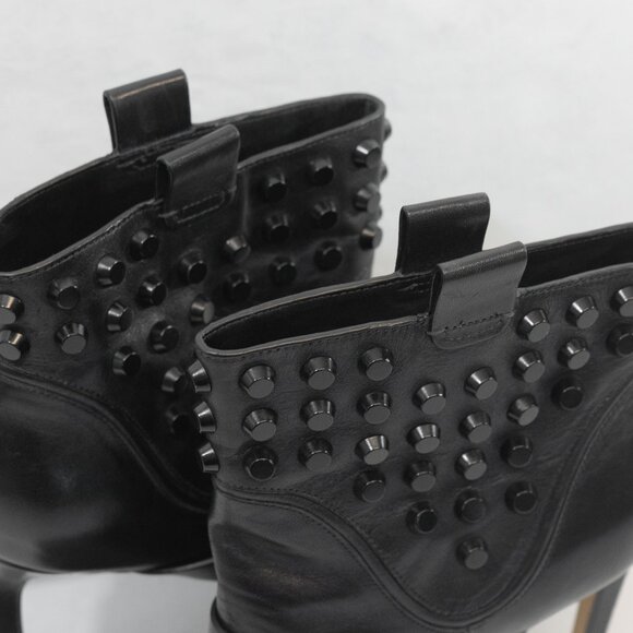 Michael Kors Black Leather Stiletto Bootie Goth Studded Pull On Biker Ankle Boot - Picture 11 of 16